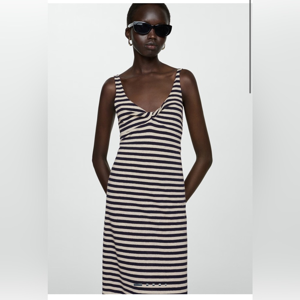 Mango Navy and Cream Striped Maxi Dress